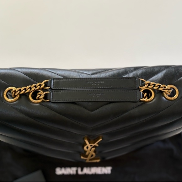 YVES SAINT LAURENT YSL LOULOU MEDIUM MATELASSE BLACK AND GOLD BAG EUC!!!! - Picture 8 of 17